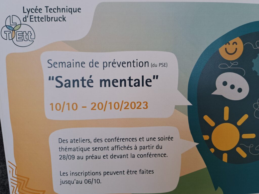 Preventiounswochen “Mental Gesondheet” vum 10. bis den 20. Oktober am LTEtt